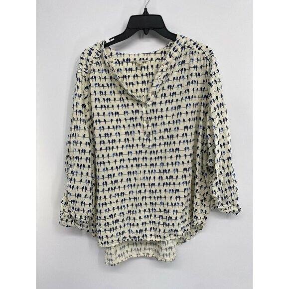 JANE and DELANCEY "Bird on a Wire" sz.1X Parrot BLOUSE Long Sleeve ANTRHO EUC - Picture 1 of 4